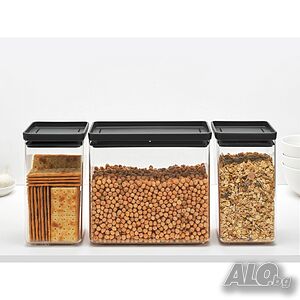 Кутии за съхранение на продукти комплект Brabantia Tasty+ Stackable 2x1.6L+1x3.5L Dark Grey