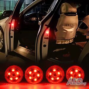 4 броя червени LED предупредителни светлини за отворена врата на кола. Бонуси
