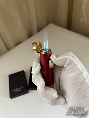 Луксозна запалка за пури с 3 турбо пламъка и игла за дупчене + кутия
