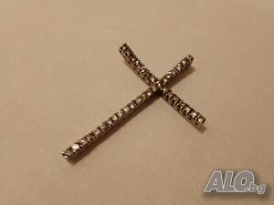 Сребърен медальон кръст целият с малки цирконий, проба 925,6 грама