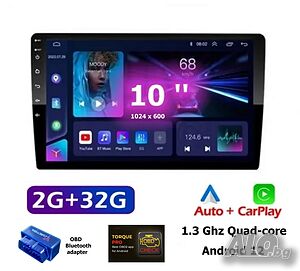 10” двоен DIN мултимедия GE с Android 12, RDS, 2/32GB, OBD диагностика