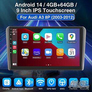 Audi A3 2003-2012 9” 2-DIN мултимедия с Android’15, 4GB/64GB