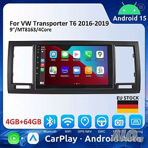 VW Transporter T6 2016-2019 9” 2-DIN с Android 14, 4/64GB, CarPlay и Android Auto, RDS