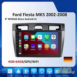 FORD Fiesta mk5 2002-2008 9” 2-DIN мултимедия с Android’15, 4GB/64GB, CarPlay и AndroidAuto