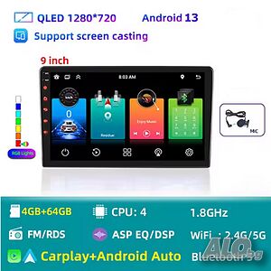 9” 2-DIN мултимедия с Android 13, 64GB ROM, 4GB RAM DDR3_32bit
