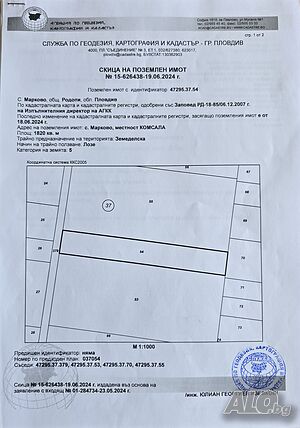 1820кв.м. парцел в с. Марково, Пловдив, местност КОМСАЛА