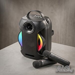 Преносима Bluetooth караоке колона ZQS-W4110 с 2 безжични микрофона, RGB светлини, FM радио, USB