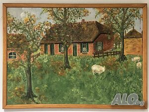 картина, живопис, масло, антика, art, маслени бои, изкуство, пейзаж, селски пейзаж