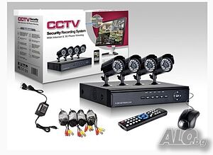 Комплект за видео наблюдение, 4 бр. камери с кабел, DVR, CCTV