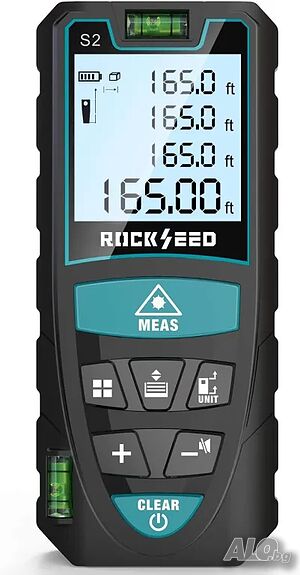 НОВА Лазерна рулетка RockSeed 50M с 2 нивелира, LCD дисплей, изчисляване на разстояние/площ/обем