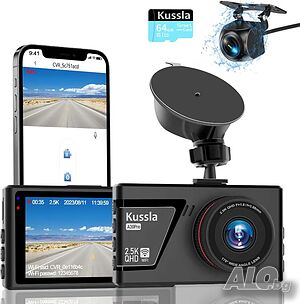 Предна и задна камера А30 Dashcam QHD 2.5K с 64GB 3” IPS WDR Нощно виждане 170° сензор за движение