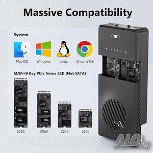 НОВА Докинг станция NVMe Clone, 10Gbit/s Dual-Bay Tool-Free USB C към NVME
