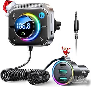 НОВ FM трансмитер Joyroom, JR-CL18, 2 USB порта и един USB-C порт, 30W, Сребрист