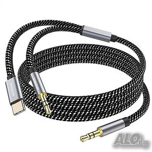 кабел MOSWAG 2 в 1 3,5 мм Aux към 3,5 мм аудио Aux + USB C към AUX