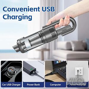 Безжична прахосмукачка за кола или дома с вградена LED лампа, 2200 mAh, USB type C