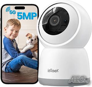Бебефон ieGeek 5MP вътрешна камера, 5G/2.4G WiFi камера за видеонаблюдение с приложение за телефон,