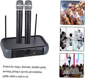 AMMOON AM-268 двуканални vhf безжични WIFI микрофони, 40 метра обхват, ехо ефект, изолиране на шума