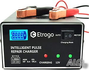 Зарядно устройство за акумулатори Etrogo 12V, 24V 1A/10A 5-степенно импулсно с LED лентов индикатор