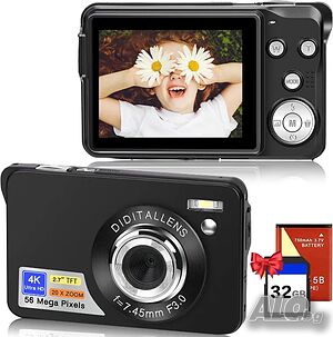 НОВ 56MP 4K HD фотоапарат с 32GB карта, 20X увеличение 2,7-инчов IPS
