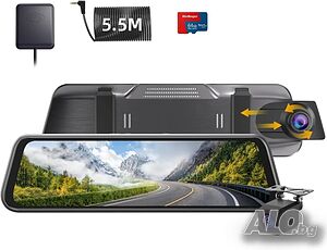 10-инчова 4K 2160p/30fps UHD огледална камера видеорегистратор, GPS, 64GB SD, USB C