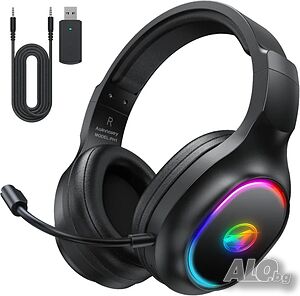 Безжични геймърски слушалки с донгъл Awinnasey за PS4, PS5, PC, Mac, Switch, 2,4 GHz с шумопотискане
