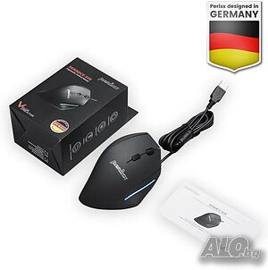 НОВА Ергономична Мишка Perixx PERIMICE-508 10844, Оптична, жична, USB, 6 бутона, 1600 DPI, Черна