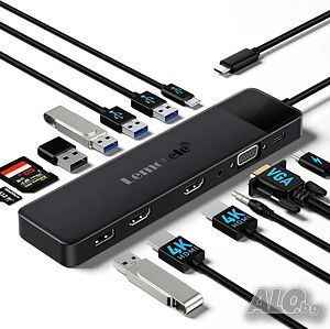 НОВ USB C хъб Lemorele 13 в 1 USB C, докинг станция с троен монитор - 2 HDMI 4K, VGA, 5 USB 3.0...