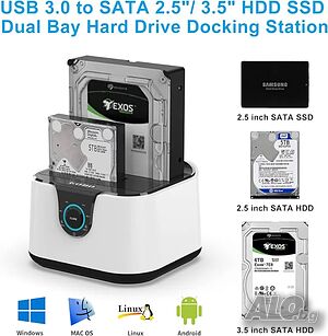 НОВА докинг станция Vultech 2 слота 2 Slot HDD SATA 2,5 / 3,5 за клониране, Usb 3.0 Бяла