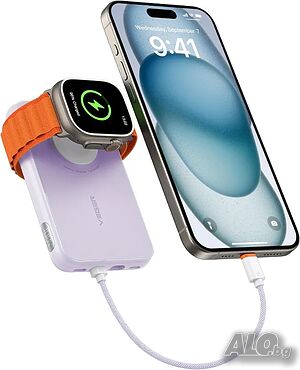 НОВА външна батерия VEGER 10000mAh, 20W за iPhone 15/14/13 Pro Max, Sumsang, Apple Watch, Розова