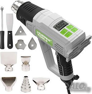 Пистолет за горещ въздух Huepar Tools HG01 с цифров дисплей, 50 °C - 660 °C, 10 аксесоара + защити