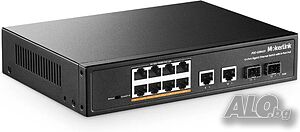НОВ 12-портов PoE swich суич, 8 GE PoE+, 2 GE Uplink, 2 Gigabit SFP, 120 W 802.3af/at, безшумен