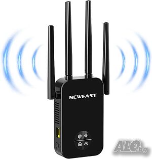 НОВ БЪРЗ WiFi усилвател на сигнала, 1200Mbps WiFi удължител до 10000 sq.ft покритие, двулентов...