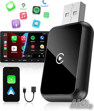 WityEye 2 В 1 Android и Carplay адаптер, Bluetooth V5.3, 5,8GHz WiFi/USB C/A, за iOS10+, Android 11+