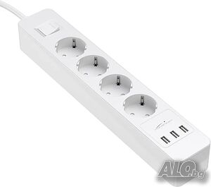 Разклонител KabelDirekt 4 гнезда, 3 USB порта, GS и TUV, защита от пренапрежение