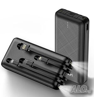 Нова Power Bank X4. Преносимо зарядно устройство с вградени кабели, 20000mAh 4 изхода 3 входа...