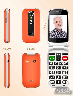 TRUE s70, сгъваем, без договор, 2,8-инчов с големи бутони, крачкомер, аларма за падане, SOS бутон...