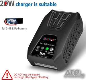 НОВО Зарядно устройство за литиеви батерии KASTWAVE, 20W Lipo 2A за пакет батерии 2-4S Lipo, H4L...
