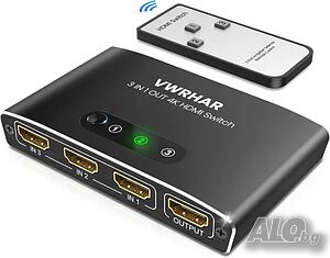НОВ, ТЕСТВАН HDMI превключвател 3 в 1 изход 4K UHD HDMI превключвател, сплитер, автоматичен...