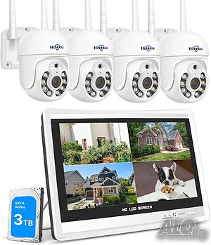 НОВА, пусната за тест, Hiseeu PTZ + 3TB 5MP безжична СОТ система с 12” монитор, 10-канална...