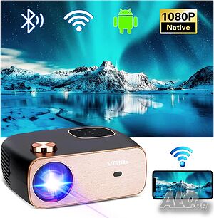НОВ проектор VGKE T82, Android, 18000 лумена, Full HD 1080P, WiFi Bluetooth проектор със сензорен...