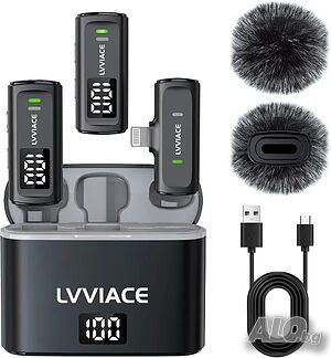 НОВИ Безжични микрофони Lavalier за телефон за iPhone и iPad с 40 часа предавател, дигитален дисплей