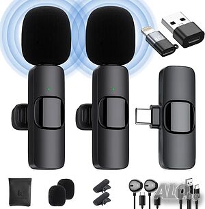 НОВИ ТЕСТВАНИ Безжичени микрофони Lavalier за iPhone / Android телефон / лаптоп, Plug-Play с щипка..