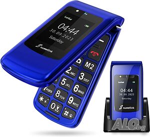 SweetLink F2 Plus мобилен телефон с големи бутони за възрастни хора, сгъваем, силен звук...
