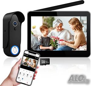 НОВА, ТЕСТВАНА Безжична WiFi видеодомофонна система с видео звънец, 1080P, 7-инчов сензорен екран..