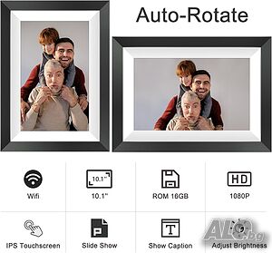 Тествана Wifi цифрова фоторамка 10.1 инча, MARVUE, IPS сензорен екран, 16GB памет, 1080 HD...