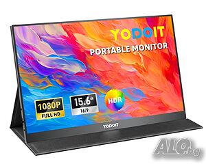 Преносим монитор Yodoit 15.6” 1920×1080 FHD екран IPS дисплей с USB Type-C...