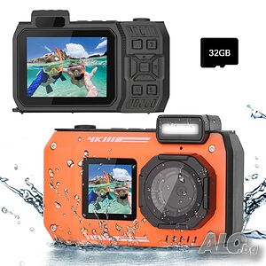 4K Подводна камера 33 FT Водоустойчива камера с два екранa Вградена батерия 2500 mAh 48MP Автофокус