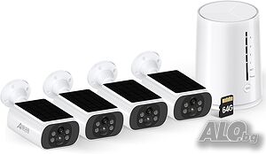 ЧИСТО НОВА ANRAN C3 4MP Wifi комплект от 4 камери със слънчева батерия + базова станция с 64GB SD..