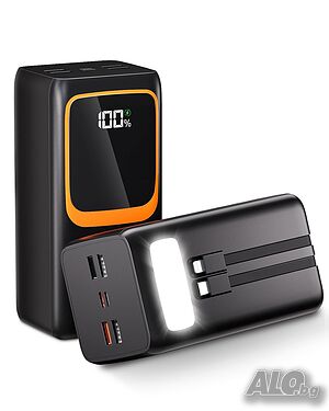 Чисто нова 50000mAh външна батерия с вградени кабели: 22.5W бързо зареждаща се външна батерия...