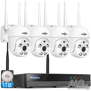 Чисто нова HISSEU Безжична Pro, AI разпознаване на хора, разширяем 16 канала 4K NVR с 4 5MP PTZ...